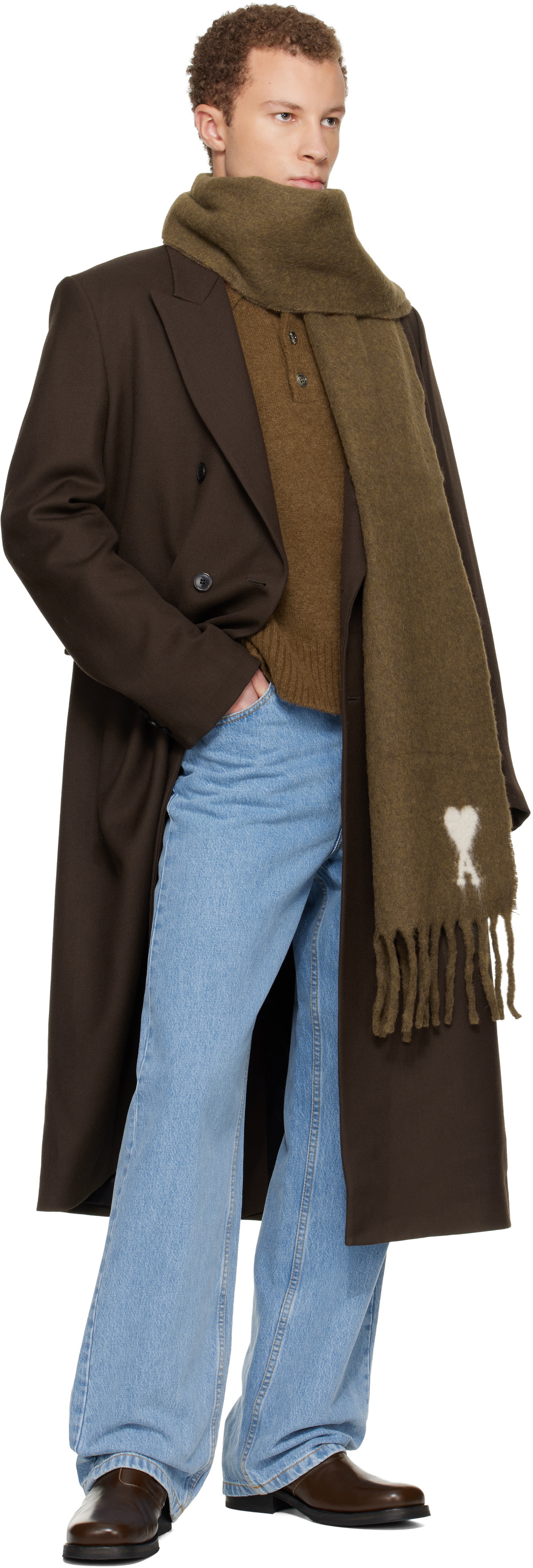 AMI Paris Brown Alpaca Ami de Coeur Scarf AMI