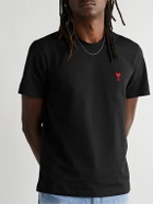 AMI PARIS - Logo-Embroidered Cotton-Jersey T-Shirt - Black