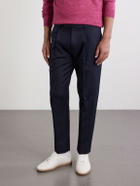 Zegna - Straight-Leg Pleated Cotton and Linen-Blend Trousers - Blue