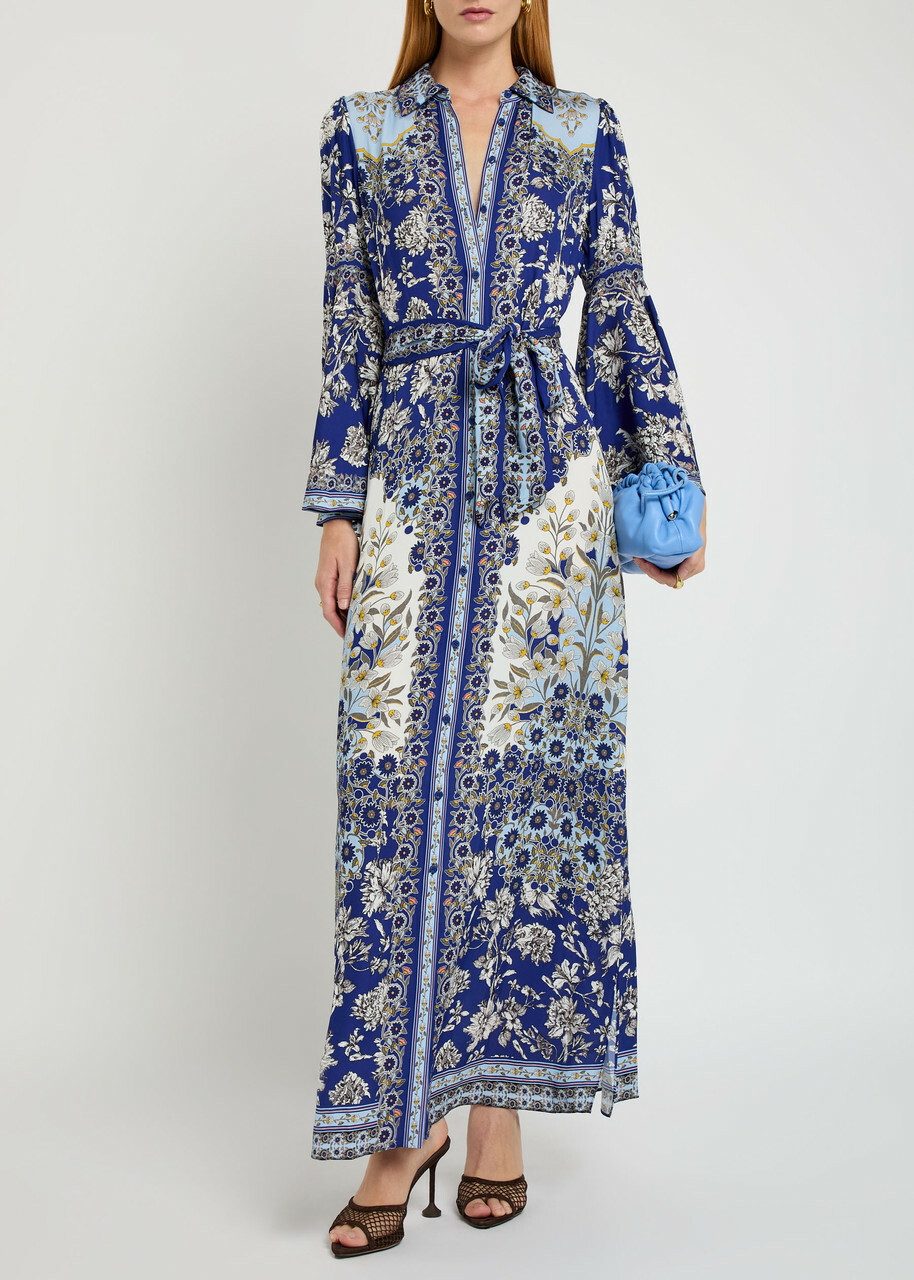 Alice + Olivia Chassidy Printed Maxi Shirt Dress Blue