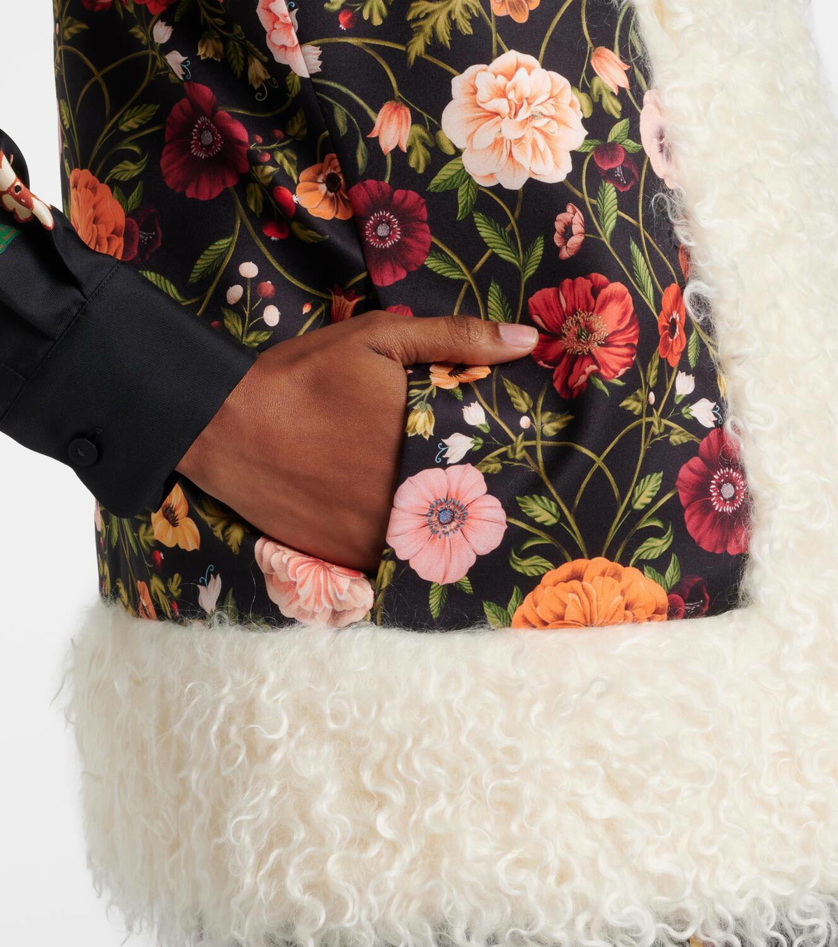 La DoubleJ Folk floral faux fur-trimmed vest