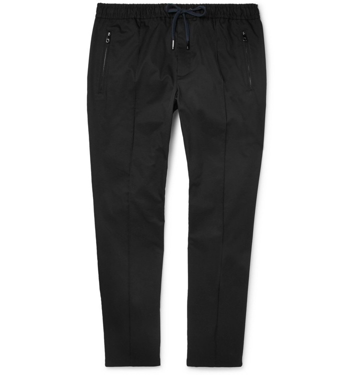 Photo: Dolce & Gabbana - Slim-Fit Tapered Stretch-Cotton Drawstring Trousers - Men - Navy