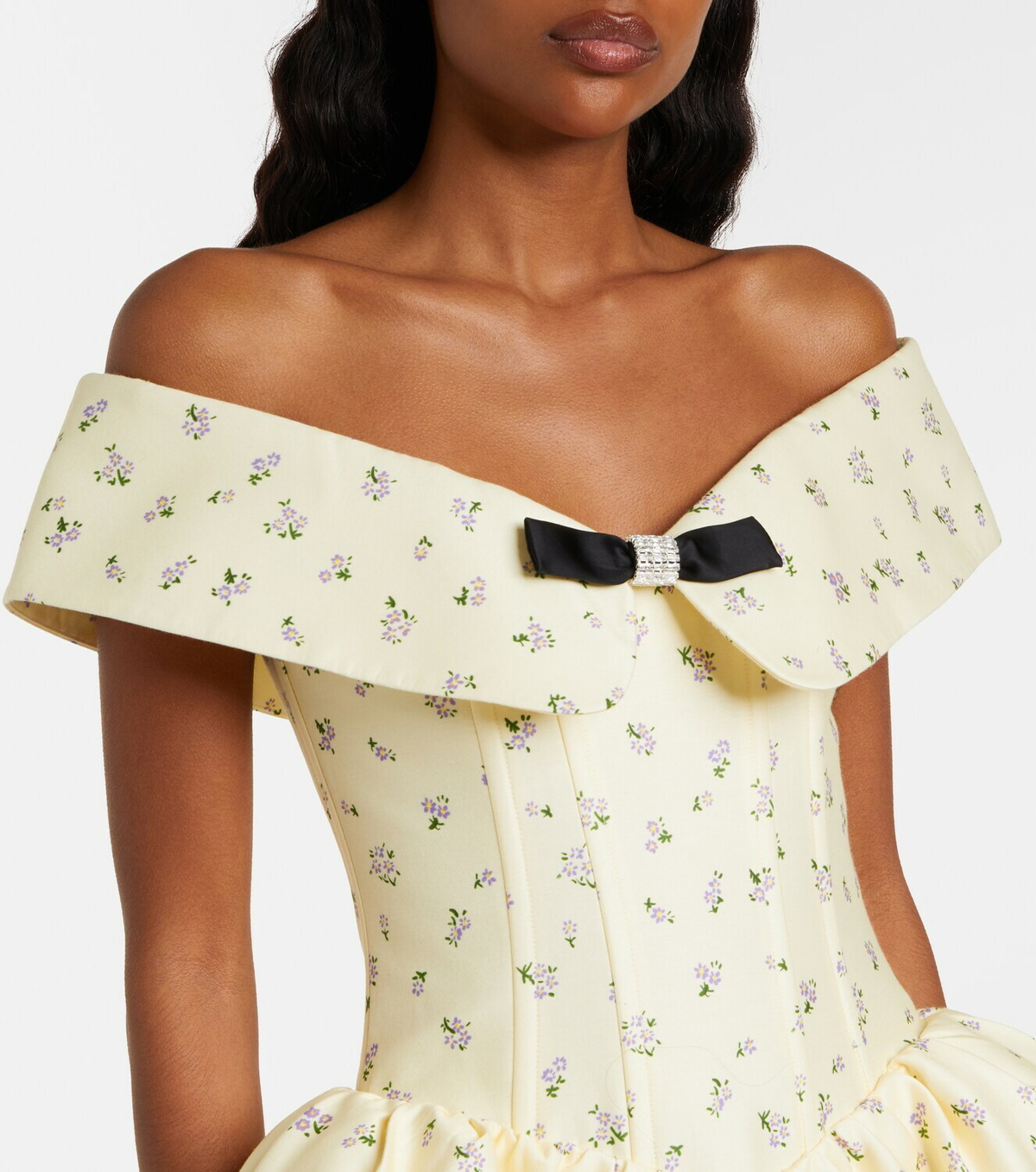 Shushu/Tong Floral off-shoulder cotton and silk corset dress