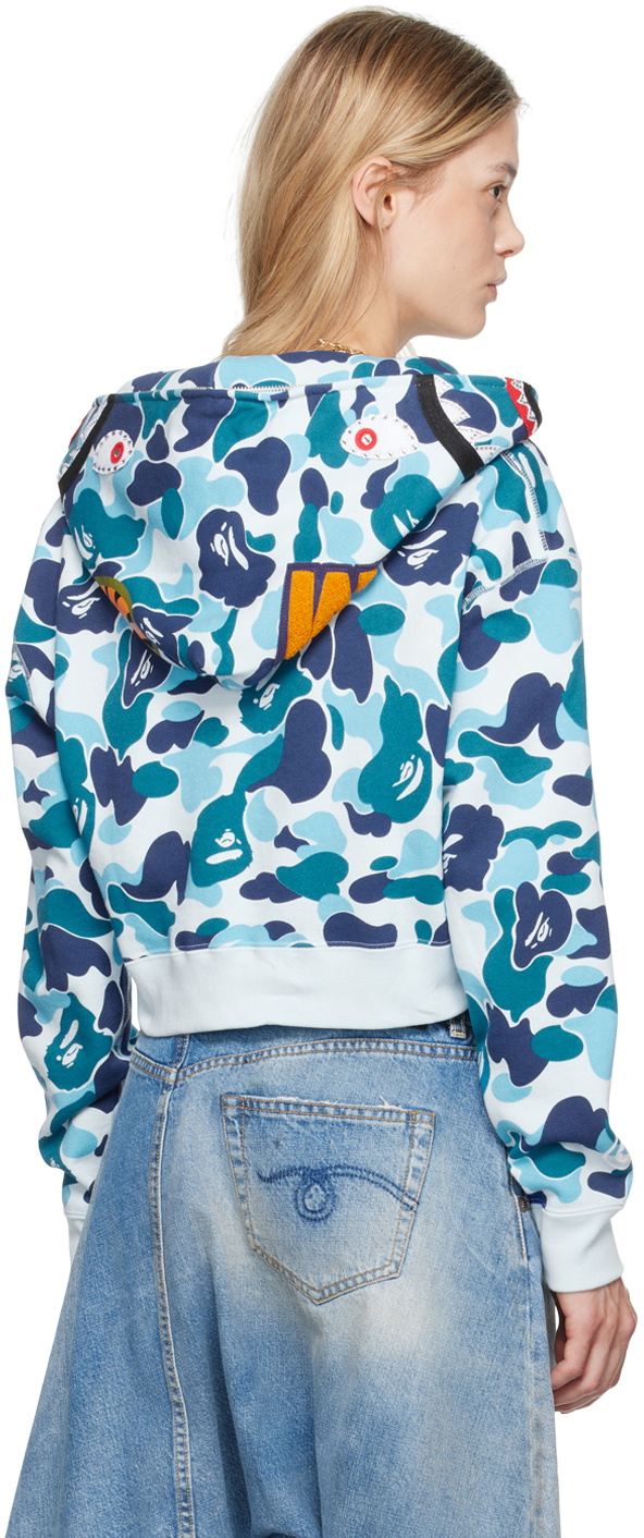 BAPE Blue ABC Camo Crystal Stone Shark Hoodie A Bathing Ape