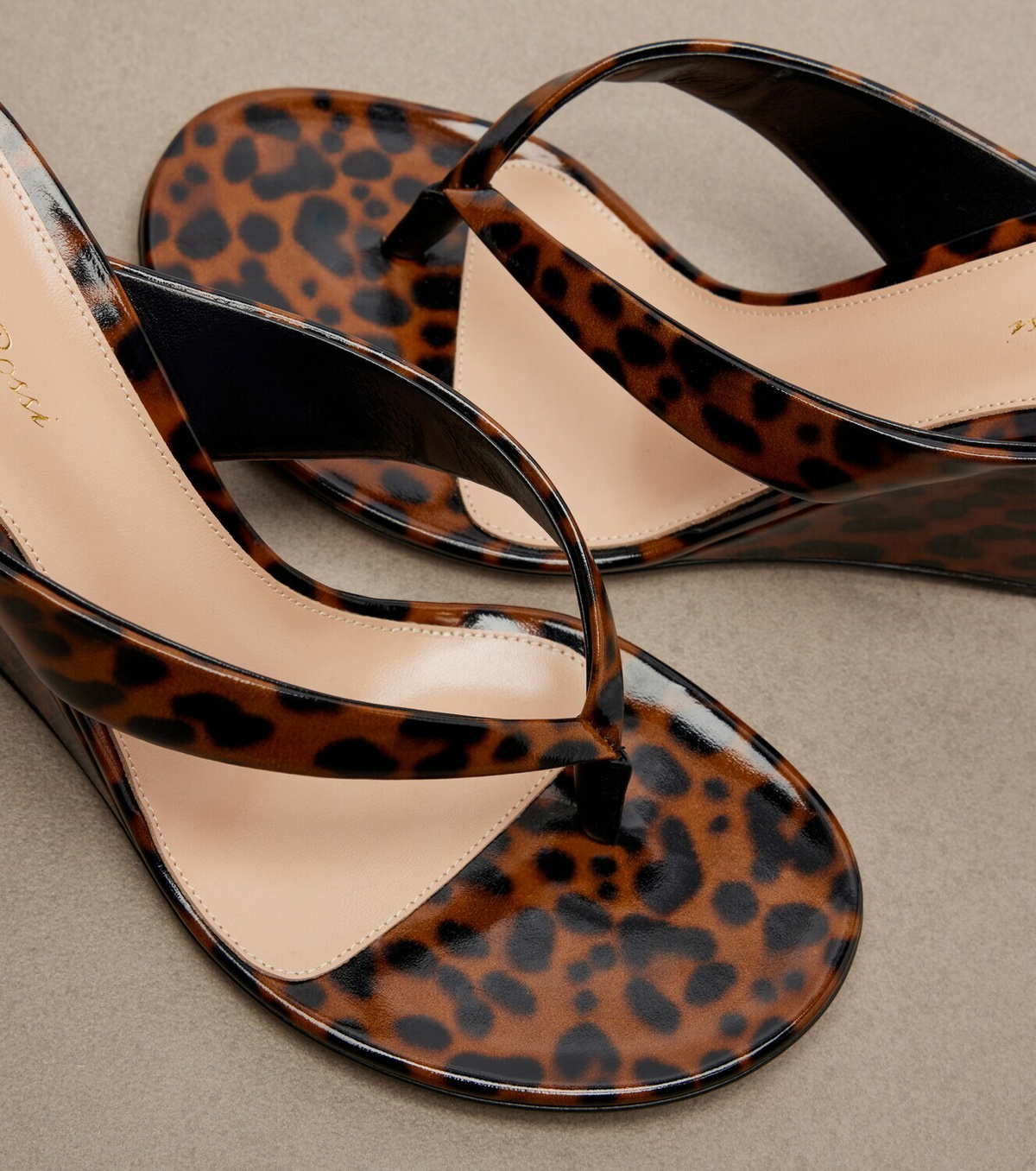 Gianvito Rossi Leopard-print leather wedge thong sandals