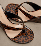 Gianvito Rossi Leopard-print leather wedge thong sandals