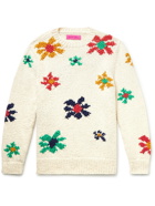 THE ELDER STATESMAN - Flower-Intarsia Organic Cotton Sweater - Neutrals - XS/S