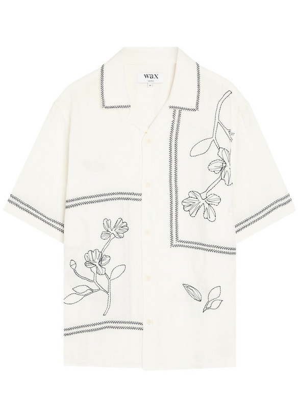 Photo: Wax London Didcot Floral-embroidered Linen Shirt White