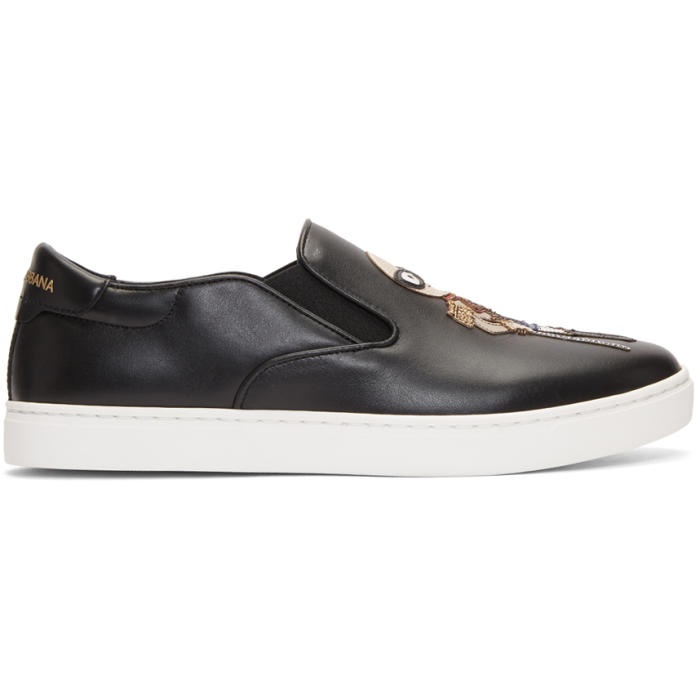 Photo: Dolce and Gabbana Black Designers Slip-On Sneakers