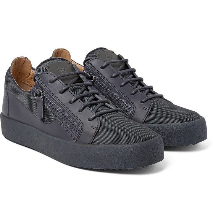 Photo: Giuseppe Zanotti - Leather and Mesh Sneakers - Men - Dark gray