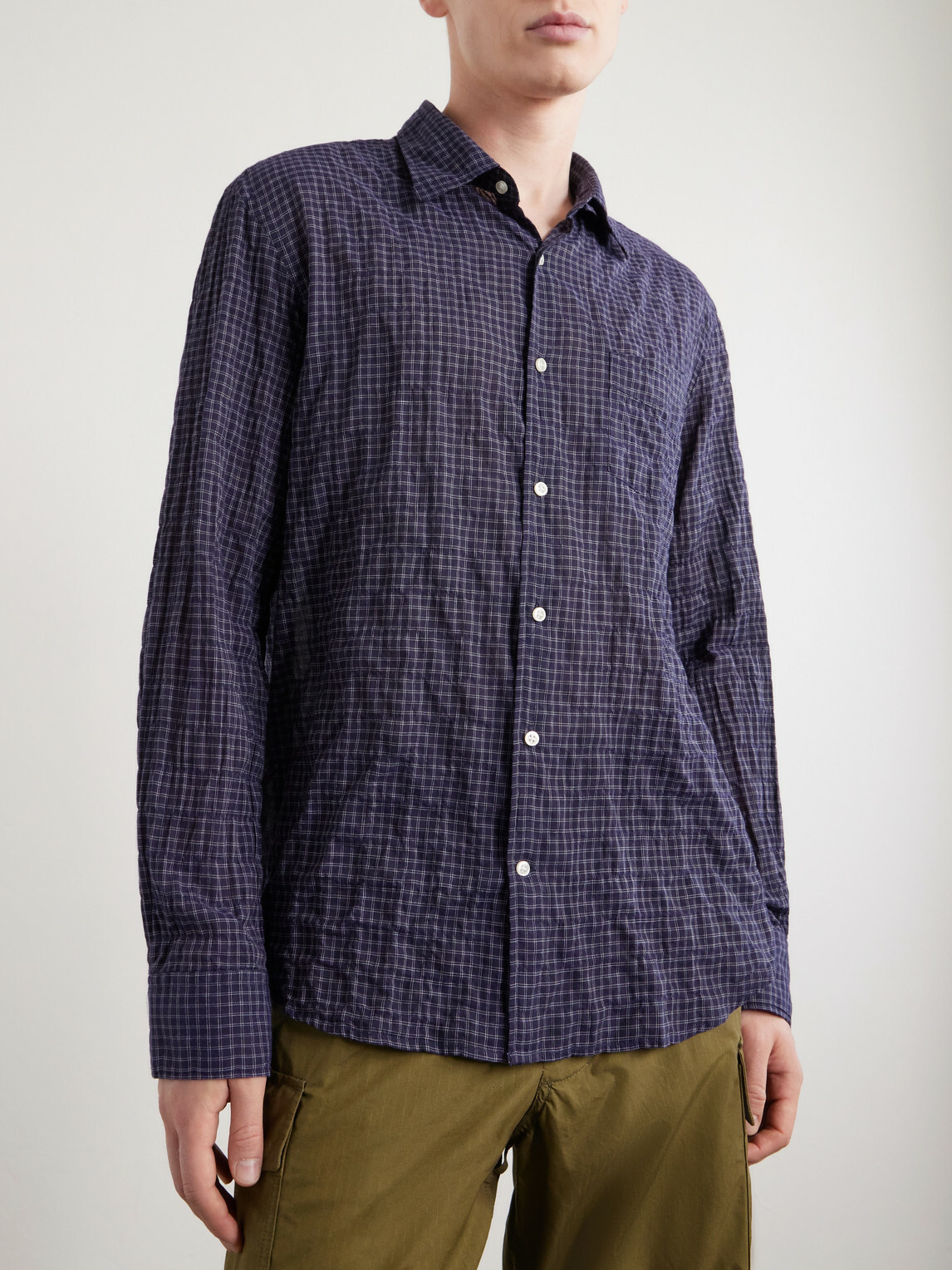 Officine Générale - Benoit Checked Cotton-Blend Voile Shirt - Blue