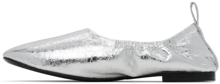 SIMONMILLER Silver Crinkle Metallic Riad Ballerina Flats