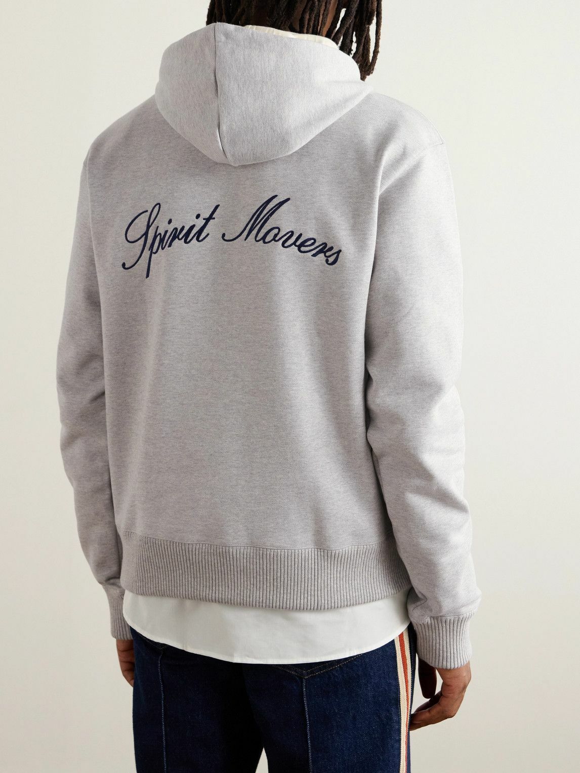 Wales Bonner - Howard Appliquéd Embroidered Cotton-Jersey Hoodie - Gray