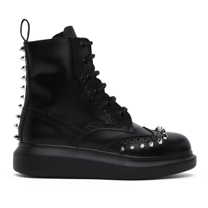 Alexander McQueen Black Leather Brogue Combat Boots Alexander Mcqueen Combat Boots Men Alexander McQueen Leather  main image 2