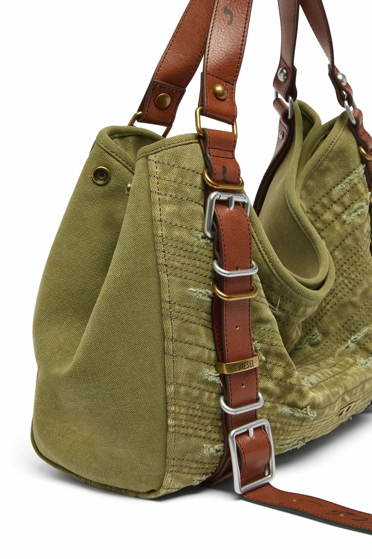 Diesel D-One-Medium top-handle bag in distressed canvas - Handbags - Unisex - Green