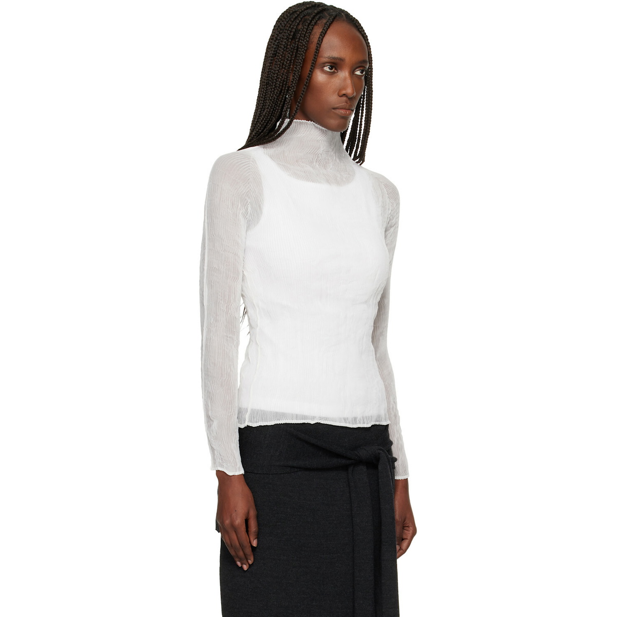 ISSEY MIYAKE White Chiffon Twist Top