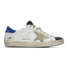 Golden Goose White and Navy Pinstripe Superstar Sneakers