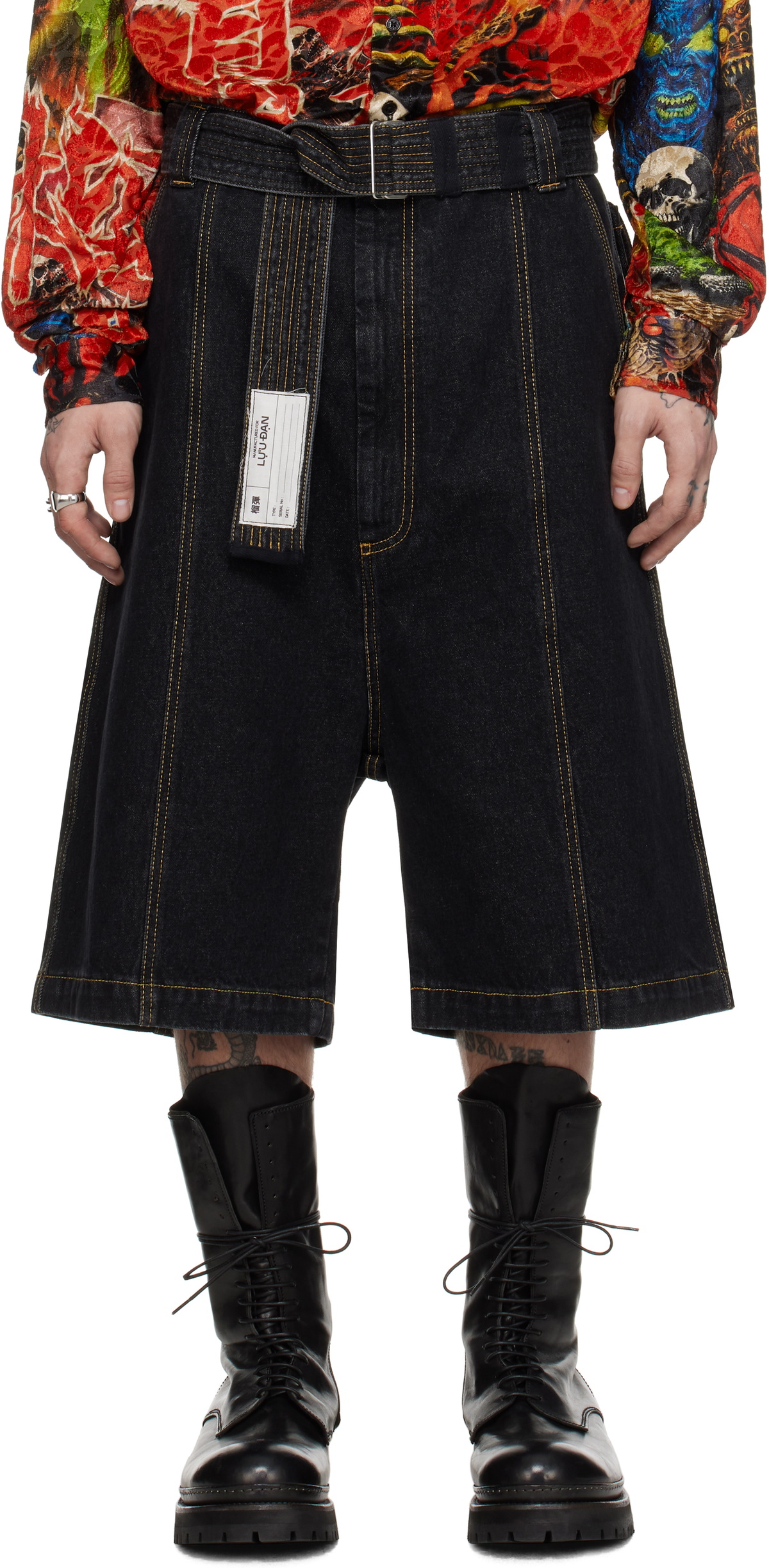 LU'U ĐAN jorts LU'U DAN SSENSE Exclusive Black Pleated Denim Shorts LU'U DAN