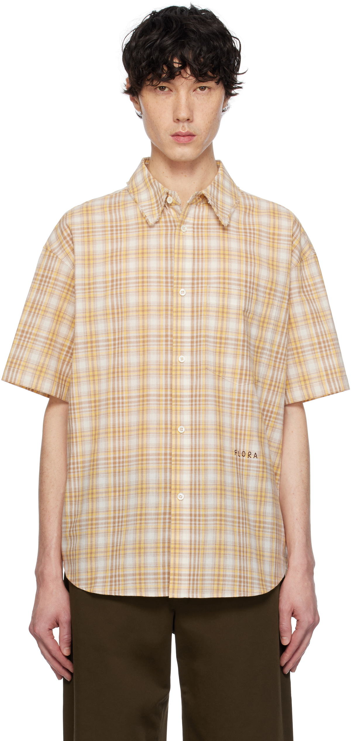 AFTER PRAY Yellow & Off-White Madras Check Half Shirt