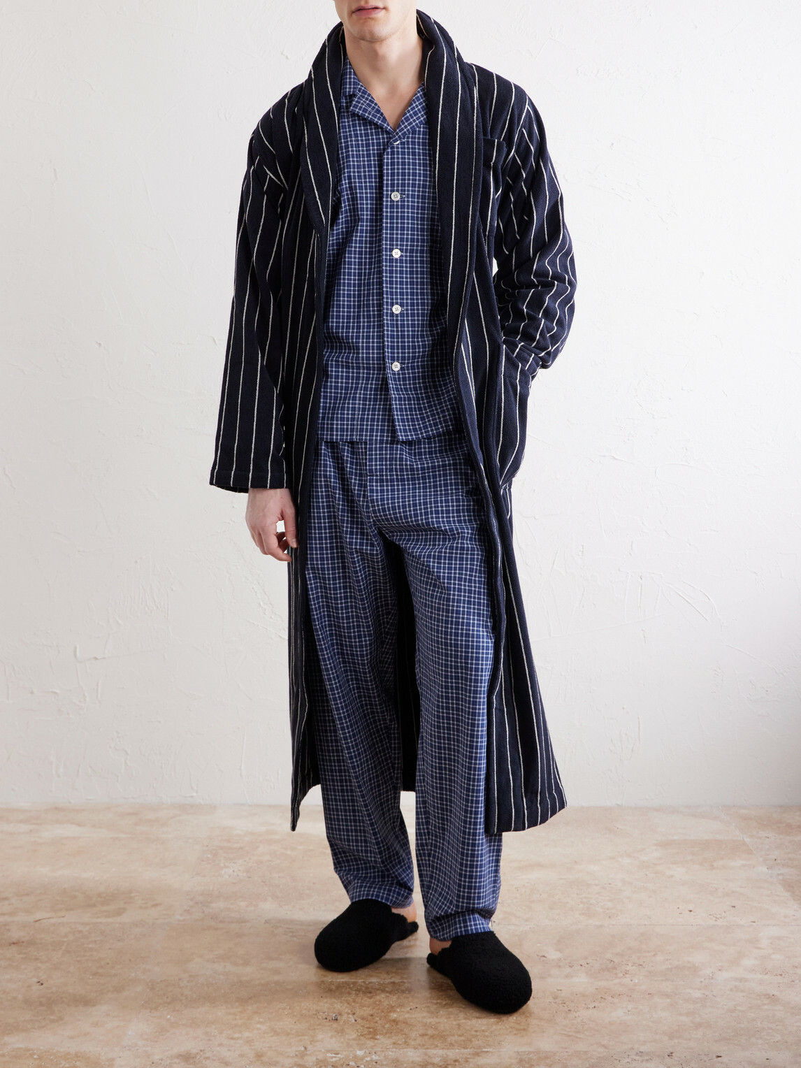 TEKLA - Camp-Collar Checked Organic Cotton Pyjama Shirt - Blue