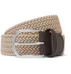 Anderson's - 3.5cm Ecru Leather-Trimmed Woven Elastic Belt - Neutrals