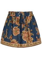 Zimmermann Aster Printed Silk Shorts Navy
