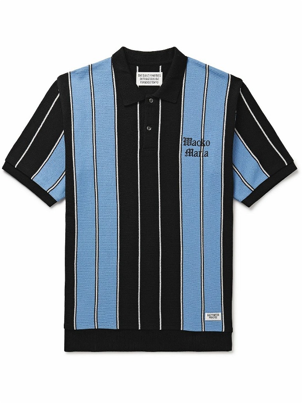 Photo: Wacko Maria - Logo-Embroidered Striped Jacquard-Knit Cotton-Blend Polo Shirt - Blue