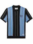 Wacko Maria - Logo-Embroidered Striped Jacquard-Knit Cotton-Blend Polo Shirt - Blue