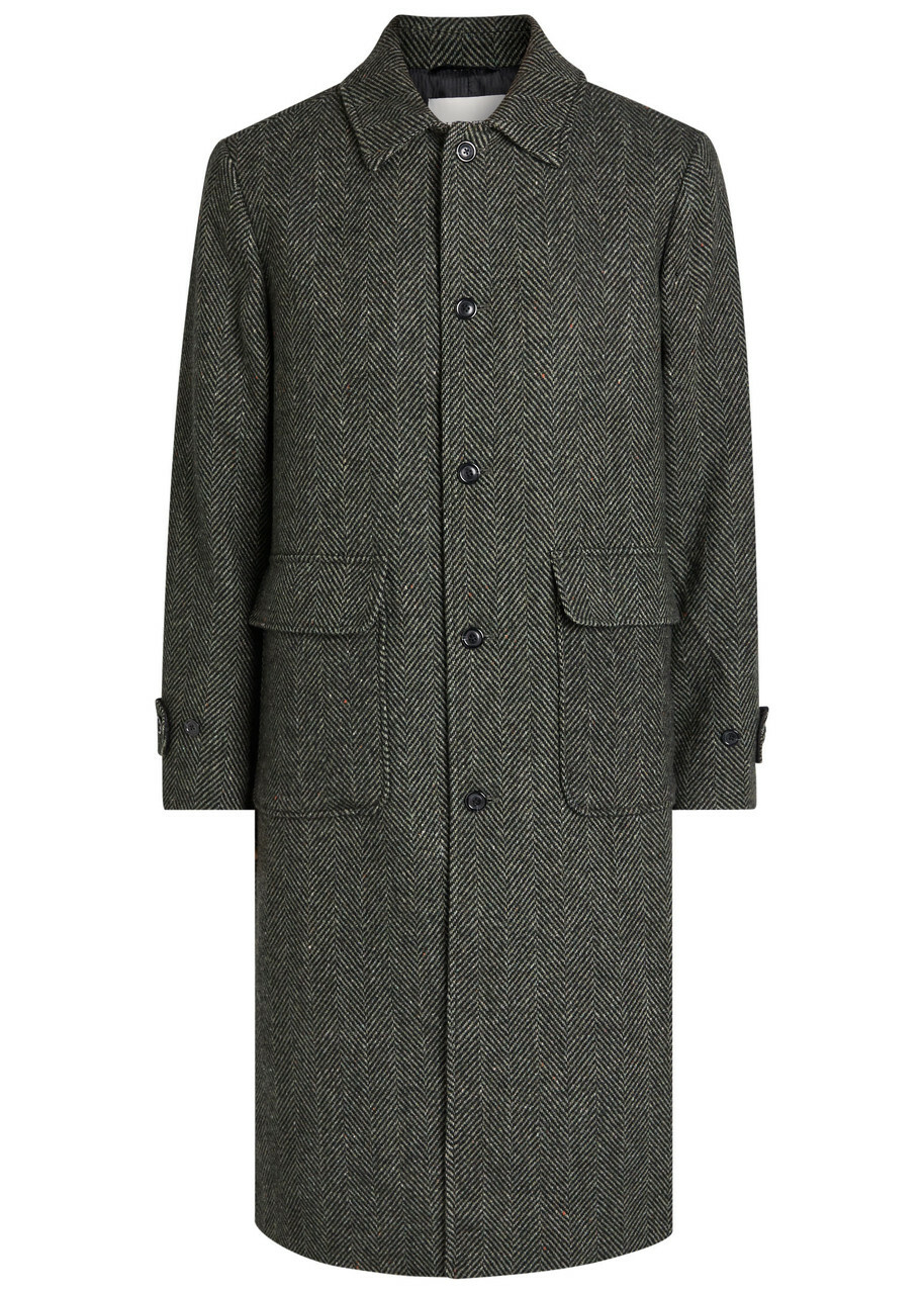 Les Deux Maximillian Herringbone Wool-blend Coat Black