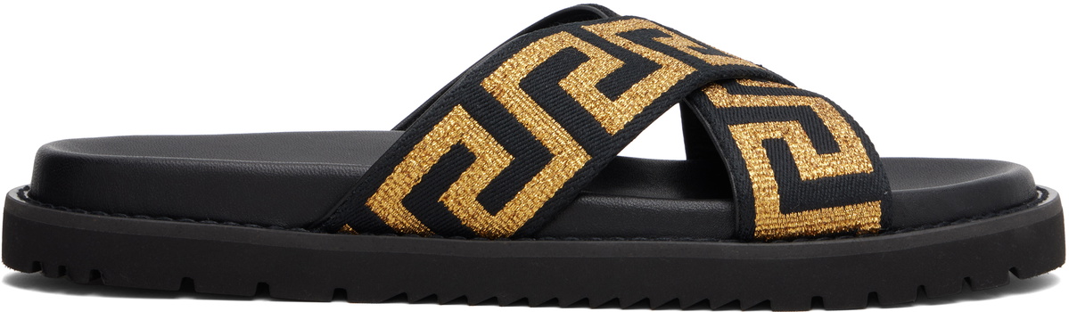 Versace Black Jacquard Nappa Sandals