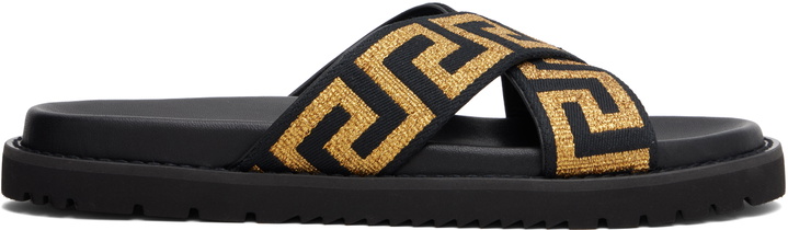 Photo: Versace Black Jacquard Nappa Sandals