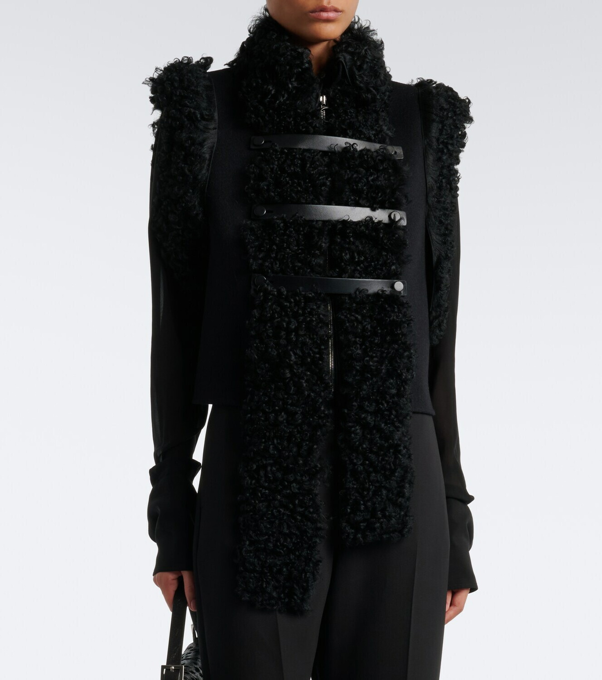 Fendi Shearling and leather-trimmed wool-blend vest