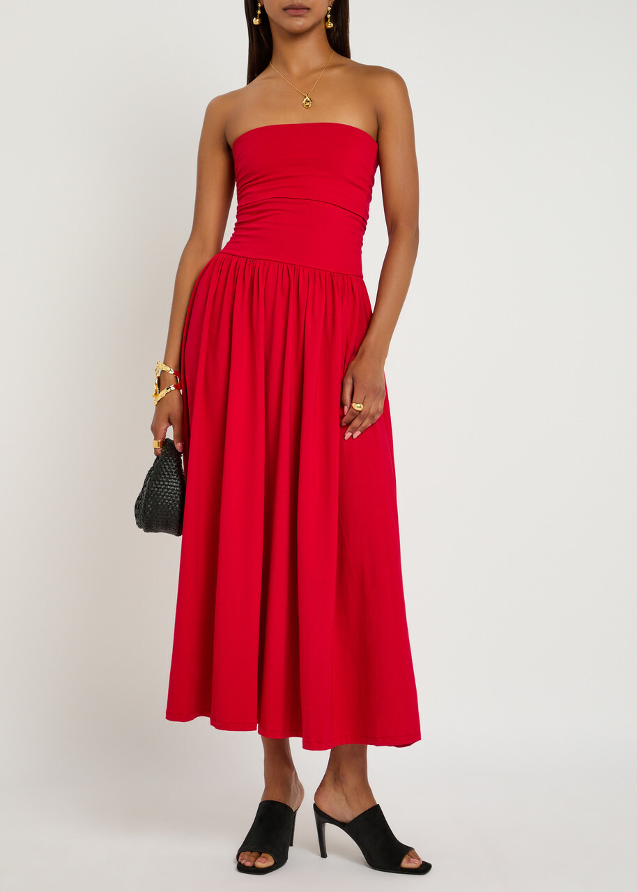 BY Malene Birger Marciella Strapless Stretch-cotton Maxi Dress Red