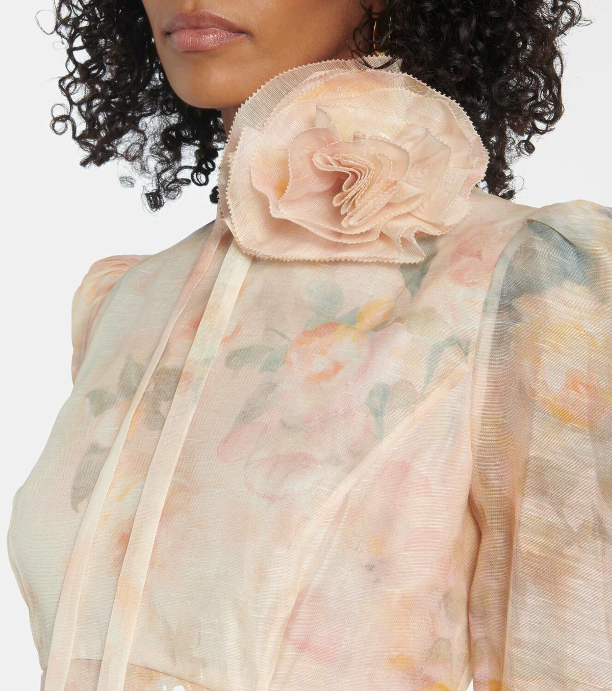 【Zimmermann】Crush floral linen and silk minidress ZIMMERMANN Crush one-sleeve floral-print linen and silk