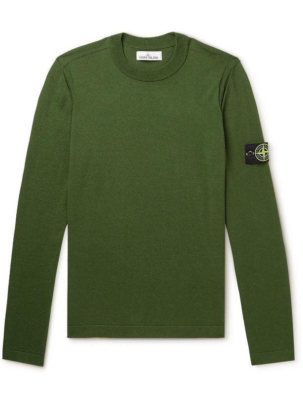 Photo: Stone Island - Logo-Appliquéd Cotton-Blend Sweater - Green