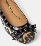 Ganni Eyelet Bow leopard-print satin ballet flats
