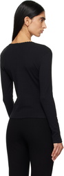 LESET Black Pointelle Long Sleeve Henley