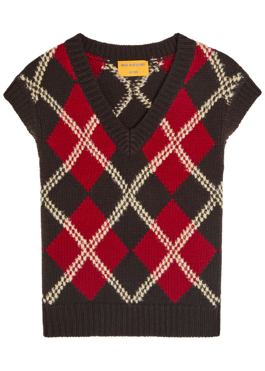 Guest In Residence Argyle Checked Wool and Cashmere-blend Vest Stripe