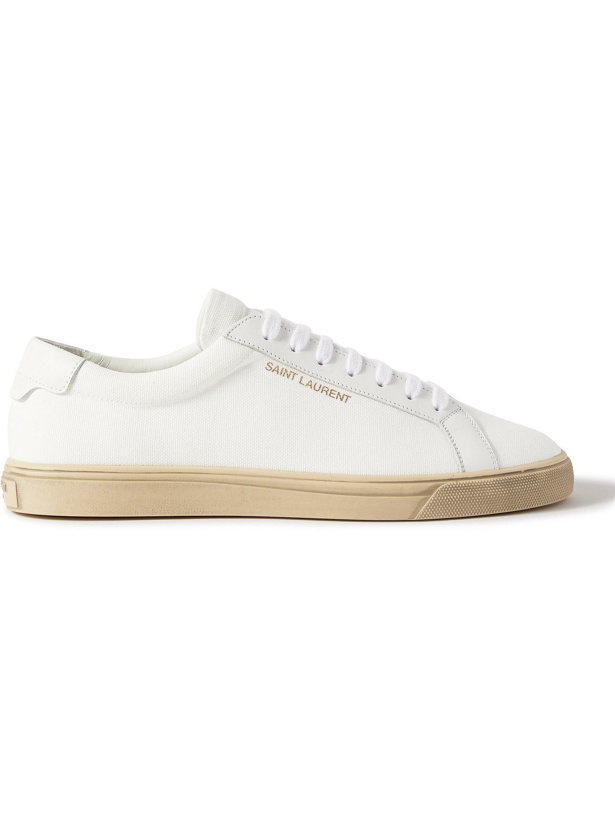 Photo: SAINT LAURENT - Andy Leather-Trimmed Logo-Print Canvas Sneakers - White