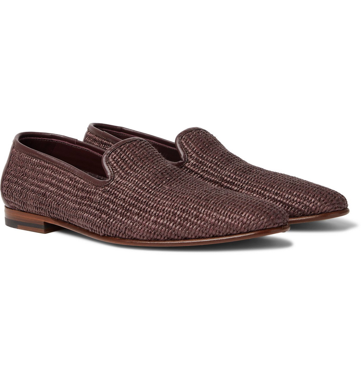 Manolo Blahnik - Mario Leather-Trimmed Raffia Loafers - Brown Manolo ...