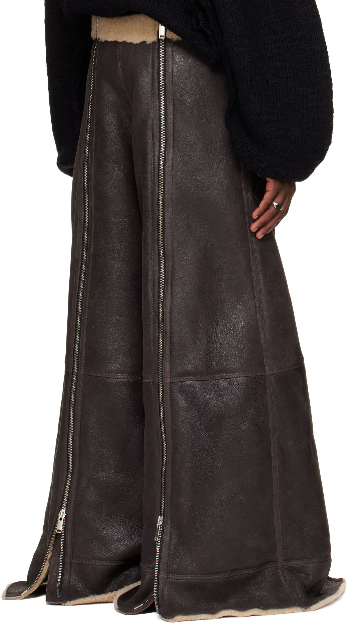 LU'U DAN SSENSE Exclusive Brown Shearling Flight Pants