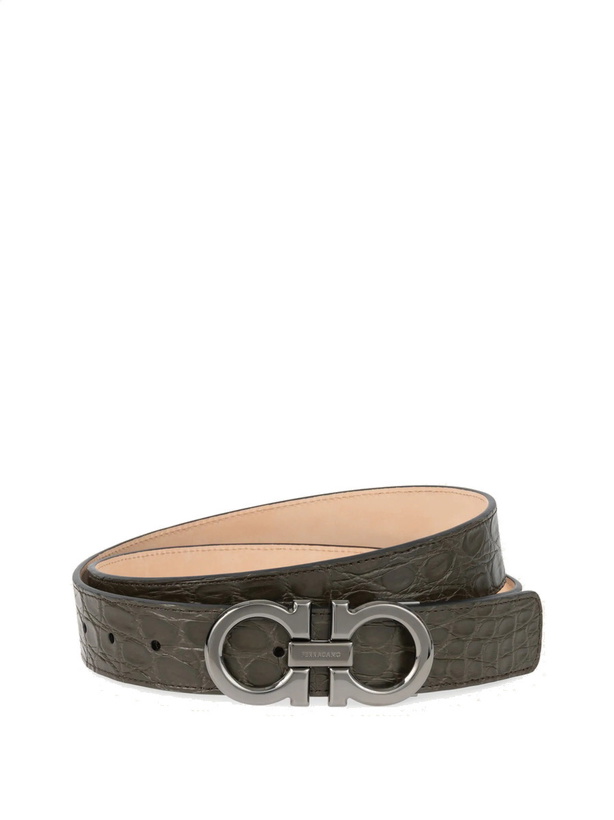 Photo: Ferragamo Mens Adjustable Gancini belt in Green