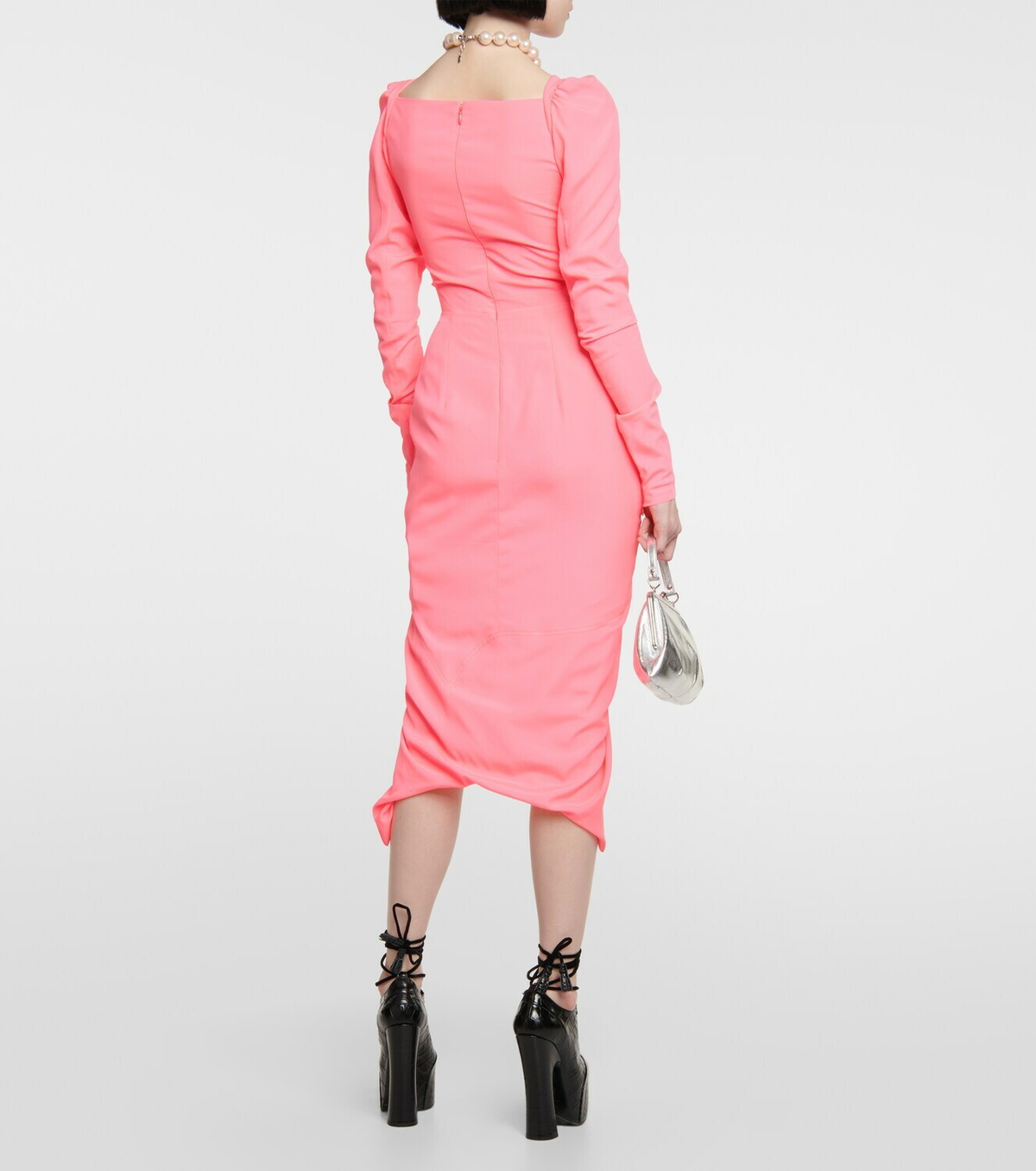 knee length dresses for ladies Vivienne Westwood Pink Fuchsia Drunken Long Sleeve Zipper Corset Gown   PaumLosAngeles