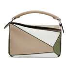 Loewe Taupe and Green Small Puzzle Bag