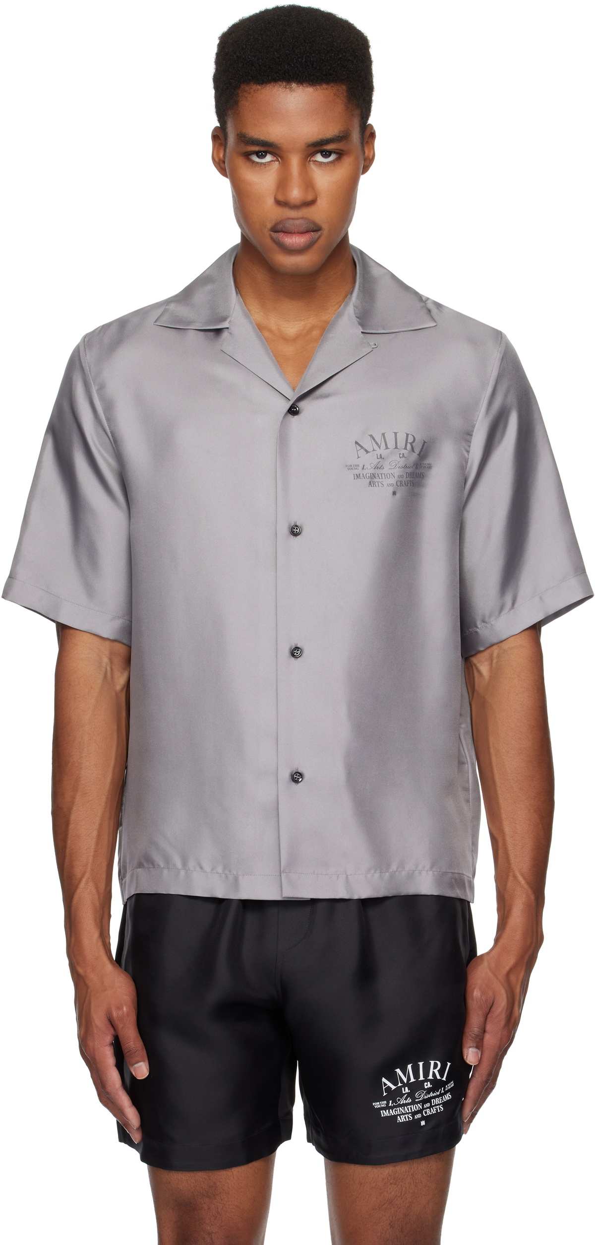 AMIRI Gray 'Arts District' Bowling Shirt