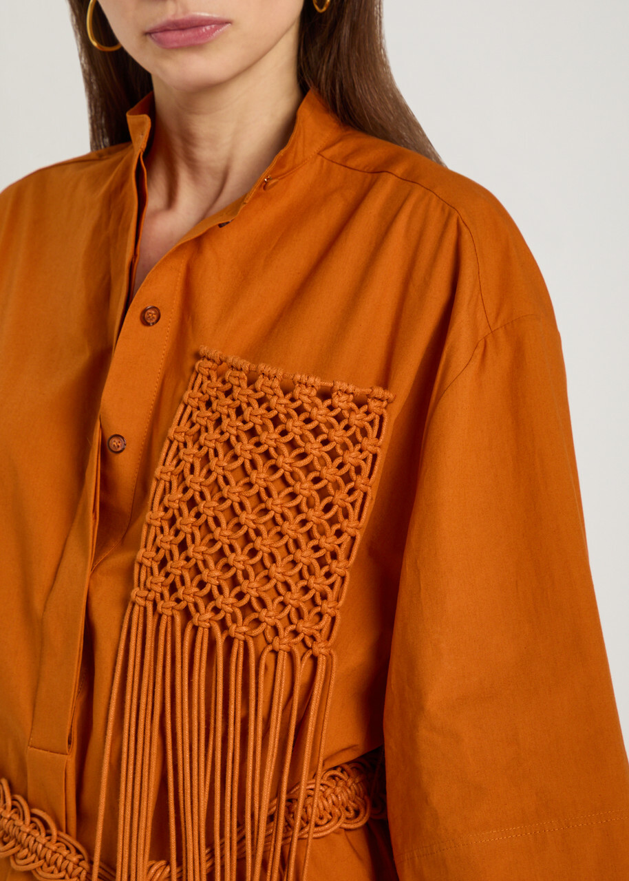 Roksanda Poska Belted Cotton-poplin Midi Dress Orange