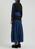 Lovebirds Colour-blocked Belted Silk Midi Shirt Dress Blue