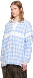 Anna Sui Black & White Gingham Terry Long Sleeve Polo