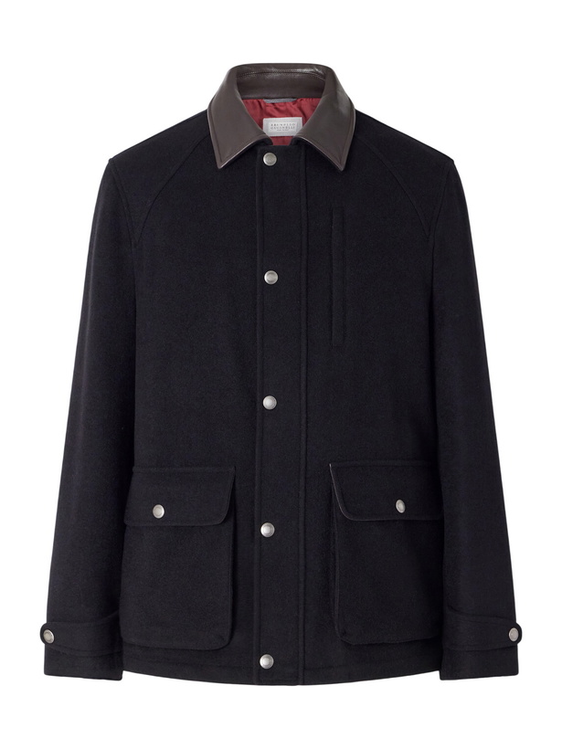 Photo: Brunello Cucinelli - Leather-Trimmed Cashmere-Felt Jacket - Black