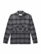 MILES LEON - Field Checked Brushed Herringbone Cotton-Flannel Shirt - Gray